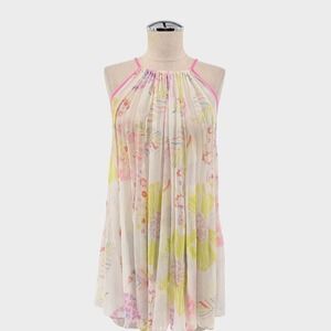 Calypso‎ St Barth Silk Top Womens Sz S White Floral Crew Neck Halter Tunic Beach